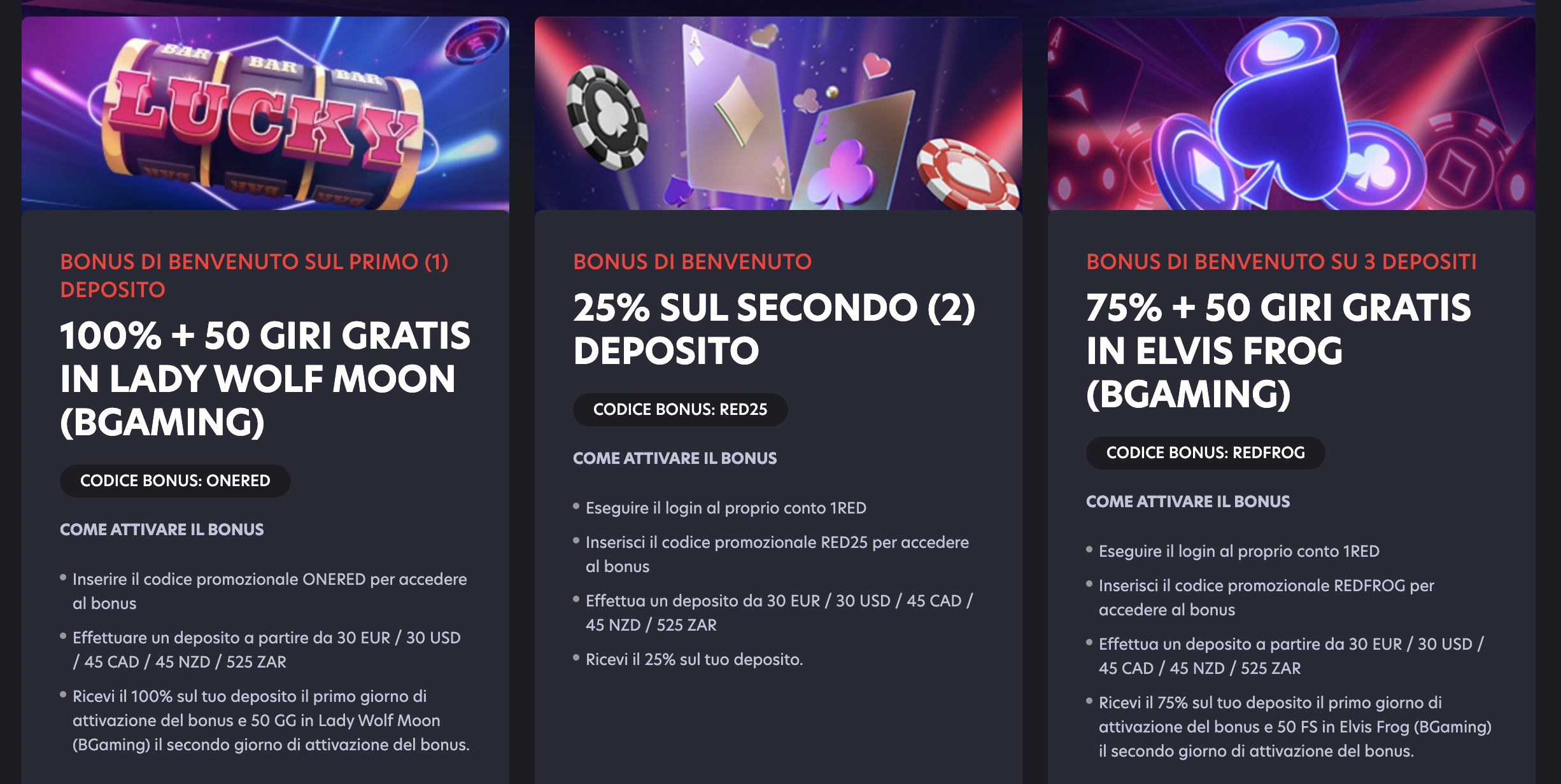 Bonus Casino 1Red Italia